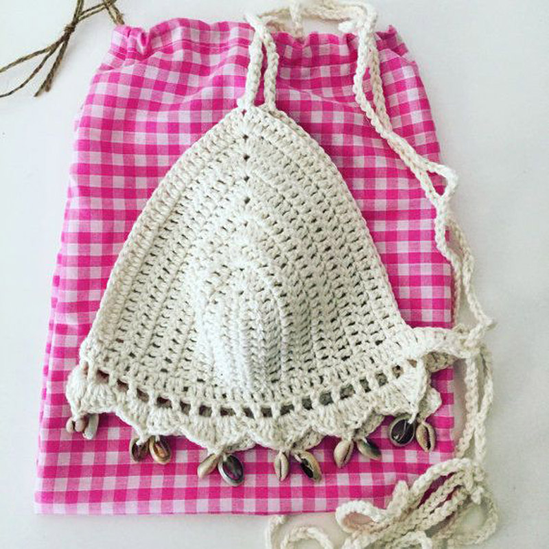 Crochet bikini top, shell embellished crochet bikini top, pure cotton beach swimsuit