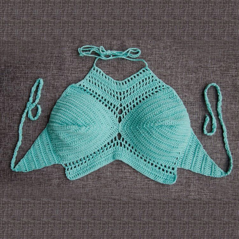 Strand rückenfreier Neckholder-Häkel-Bikini-BH, Häkeloberteil, Sport-BH