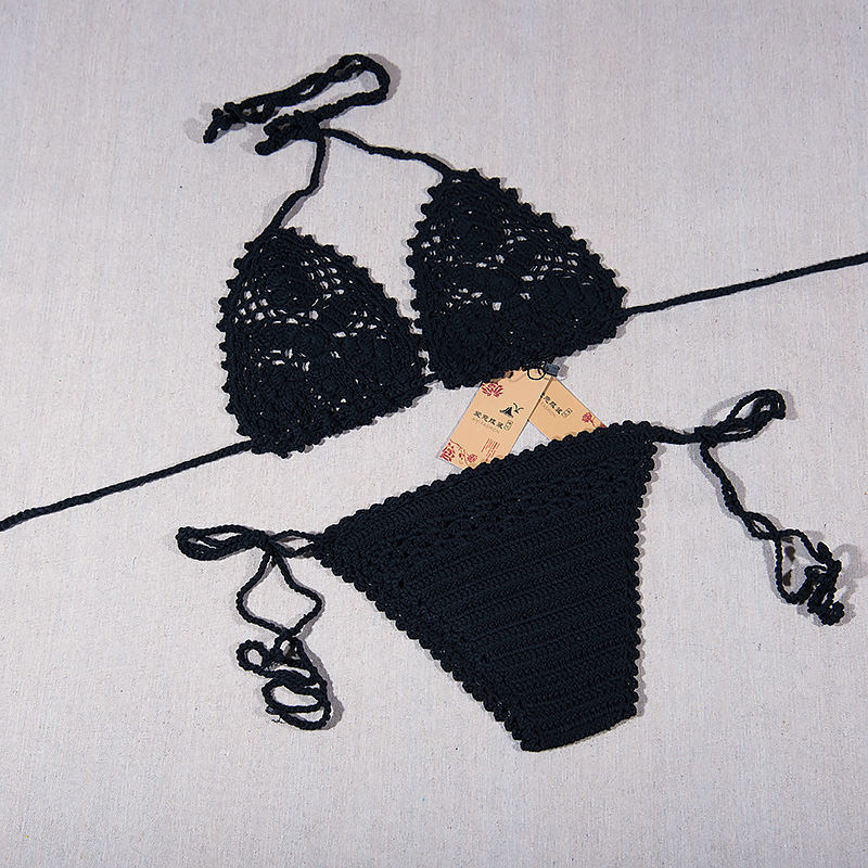 OEEA crochet open chest crochet bikini swimsuit, beach crochet bikini set