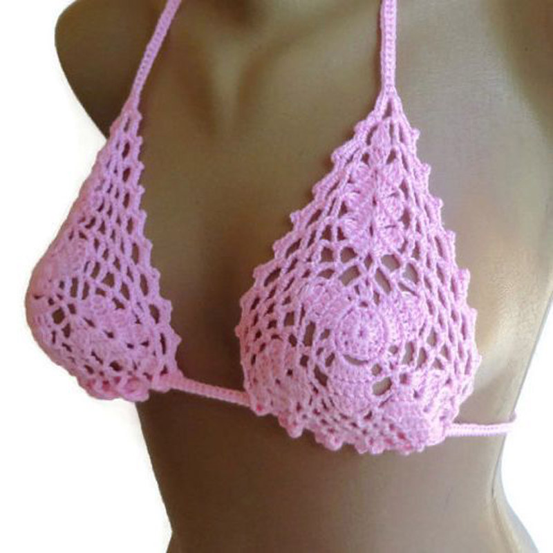 OEEA crochet open chest crochet bikini swimsuit, beach crochet bikini set