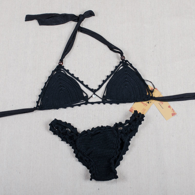 OEEA Gehäkelter Bikini-Dreipunkt-Badeanzug, Triangel-Häkel-Bikini-Badeanzug für Frauen, Strandsport-BH