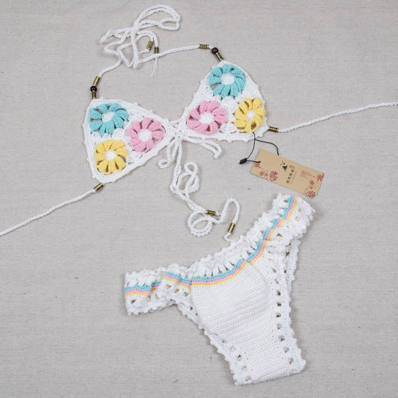 OEEA Crochet three point ultra exposed crochet bikini, beach swimsuit for tourism